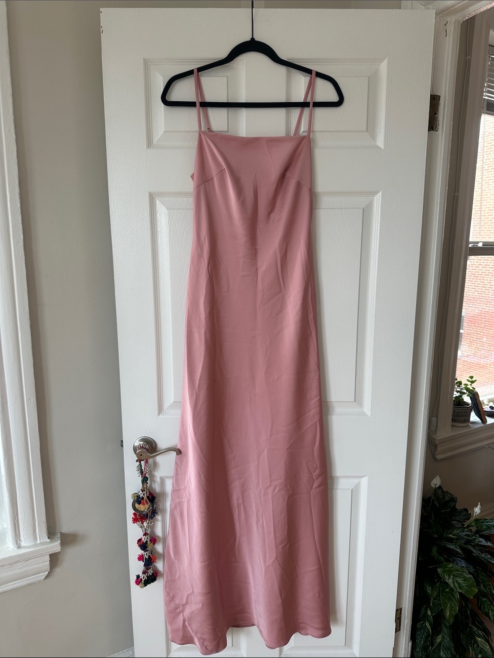 Azazie Blush Pink Maxi Silk Dress with Spaghetti Straps